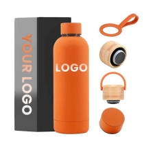 Eco-friendly vacuum flask insulated stainless steel water bottles with bamboo stainless steel lid customized logo & color